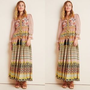 Anthropologie Giorgia Embroidered Maxi Dress